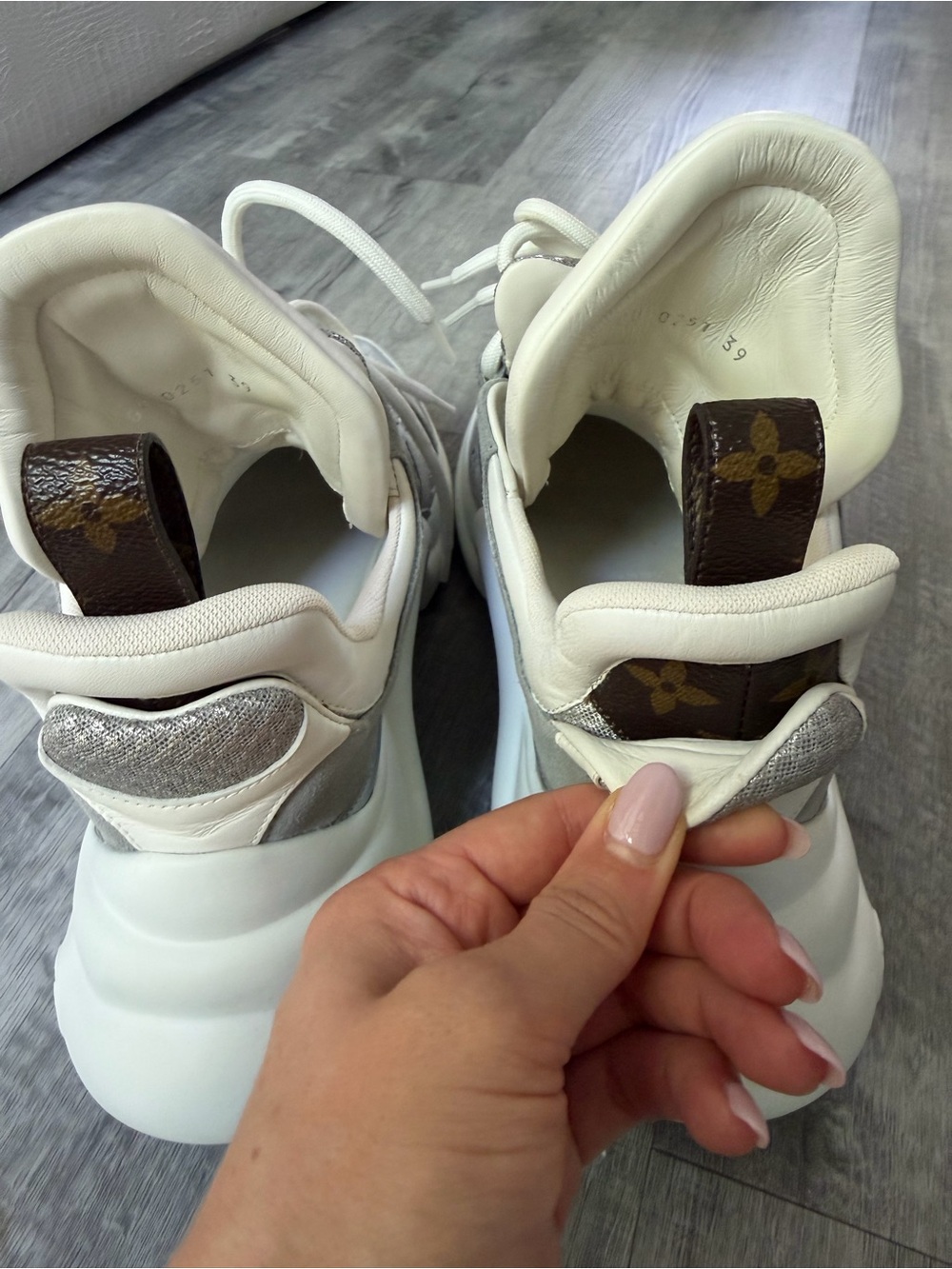 Louis Vuitton White and Silver Sneakers with White and Iridescent Box Bag - Picture 10 of 16